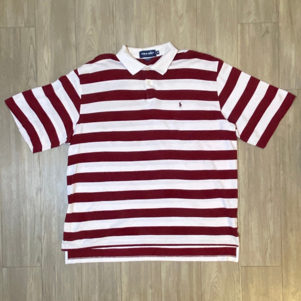 Polo Golf Ralph Lauren Striped Rugby Shirt Men's XL Burgundy White Pima Cotton